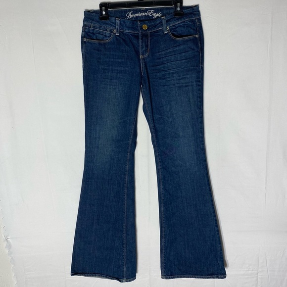 Vintage Y2K American Eagle Outfitters Dark Wash Low Rise Real Flare 8 Long - Picture 15 of 15
